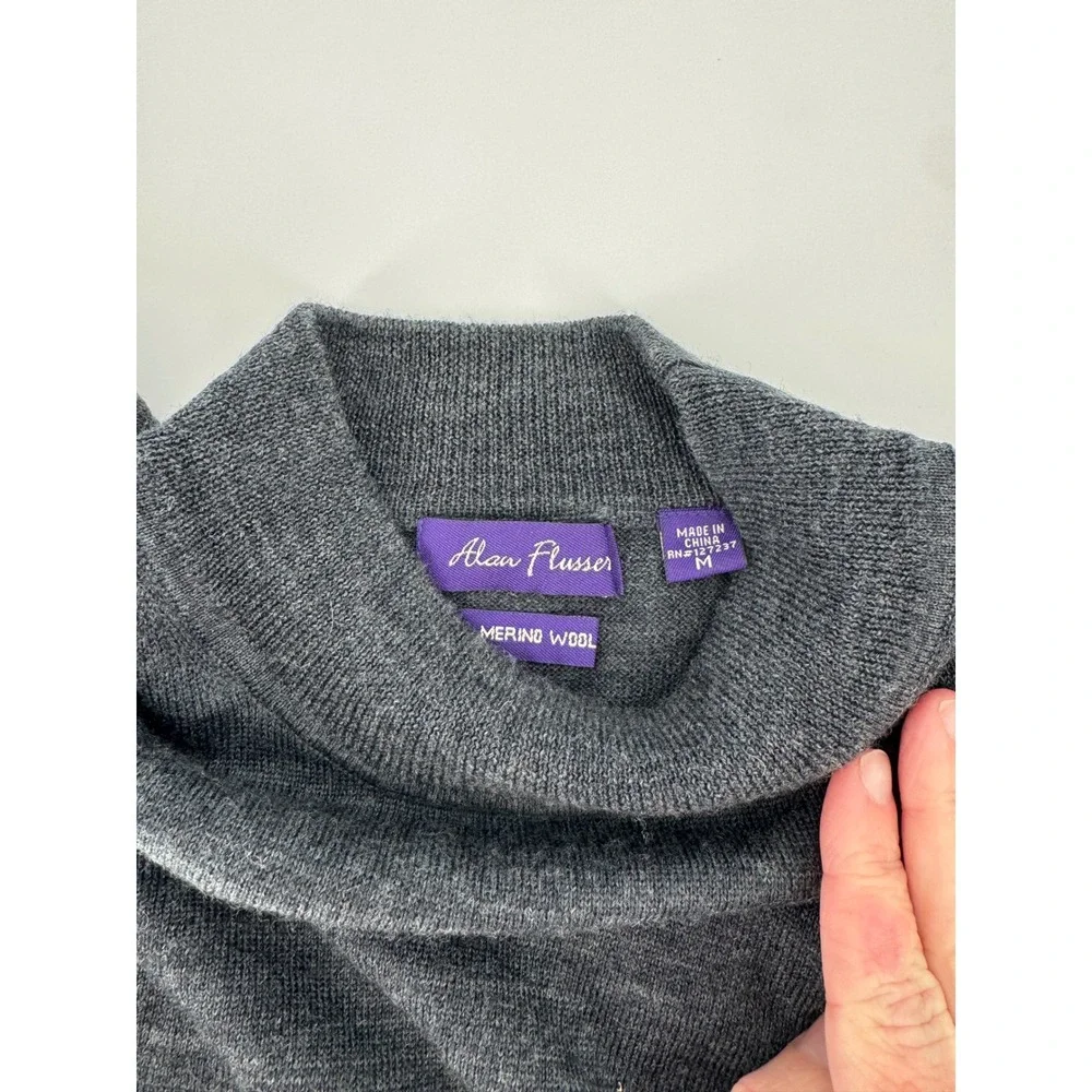 Alan Flusser Mens Merino‎ Wool Mock Neck Sweater Charcoal Gray Size M - Picture 3 of 6